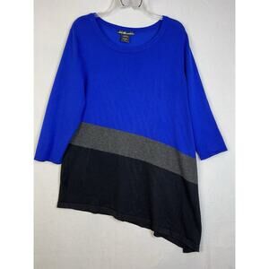 United States Sweater Tunic Women XL Blue Black High Low Hem 3/4 Sleeves Knit